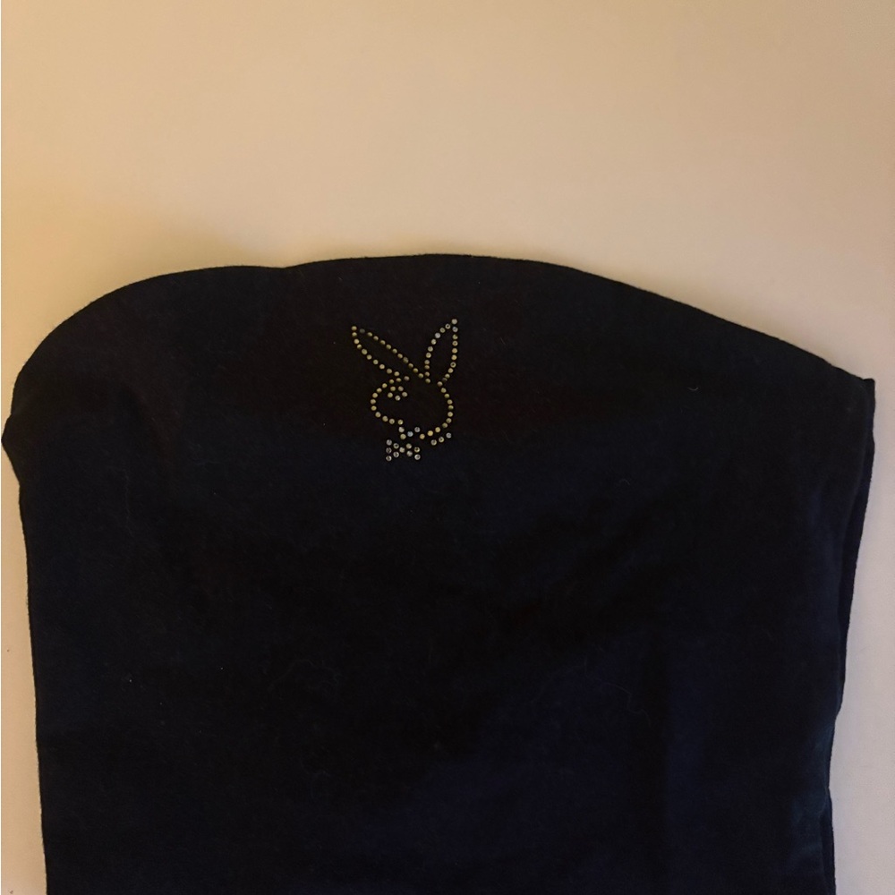 PLAYBOY x PACSUN Black Tube top with rhinestone bunny